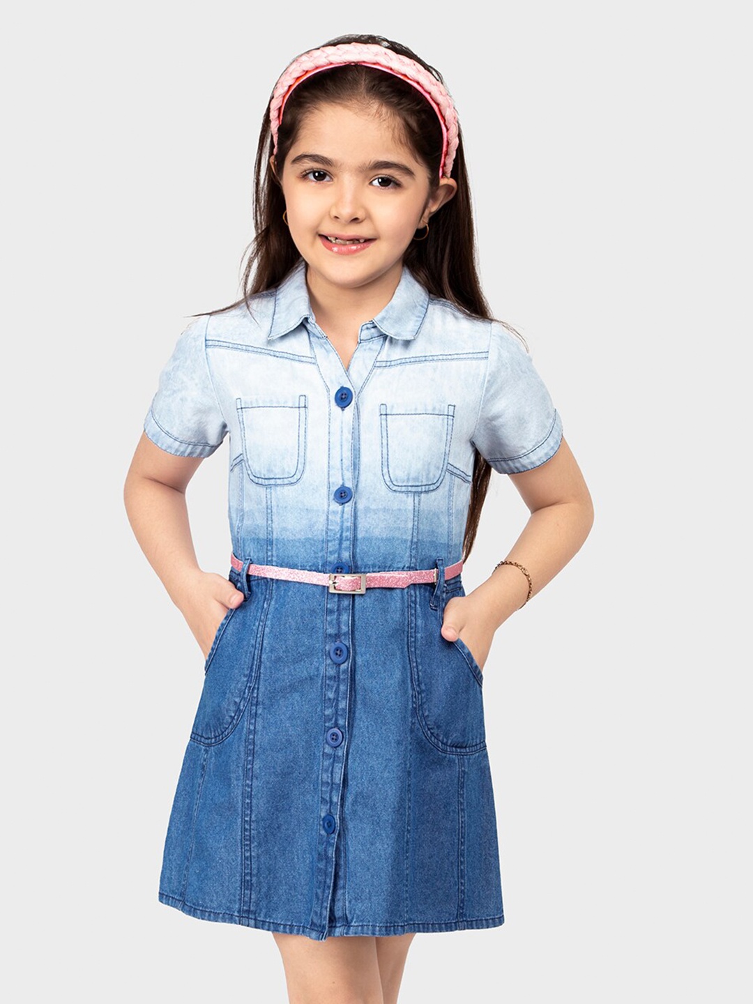 

Naughty Ninos Girls Ombre Shirt Collar Shirt Dress, Blue
