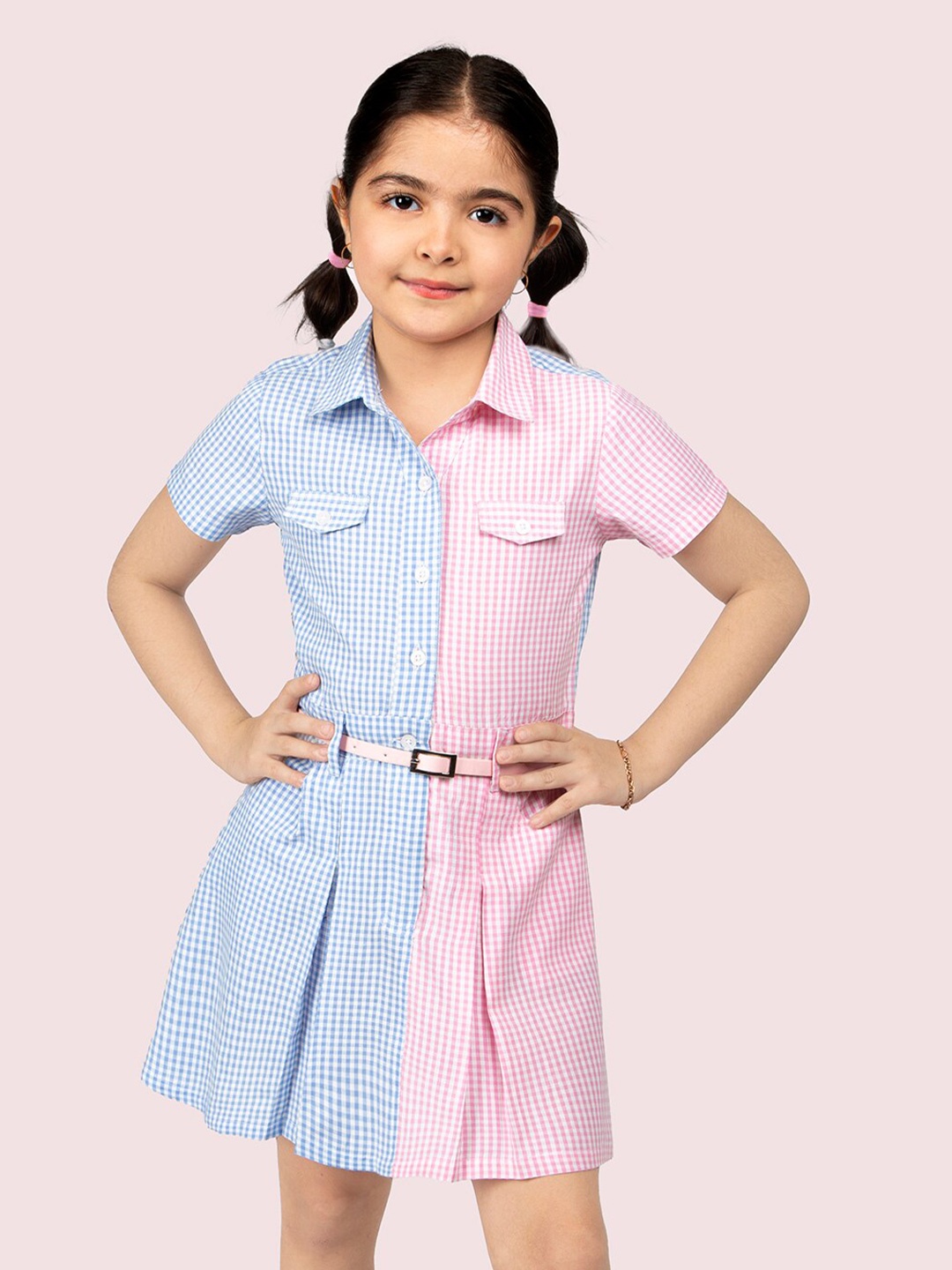

Naughty Ninos Girls Checked Seersucker Shirt Collar Shirt Dress, Pink