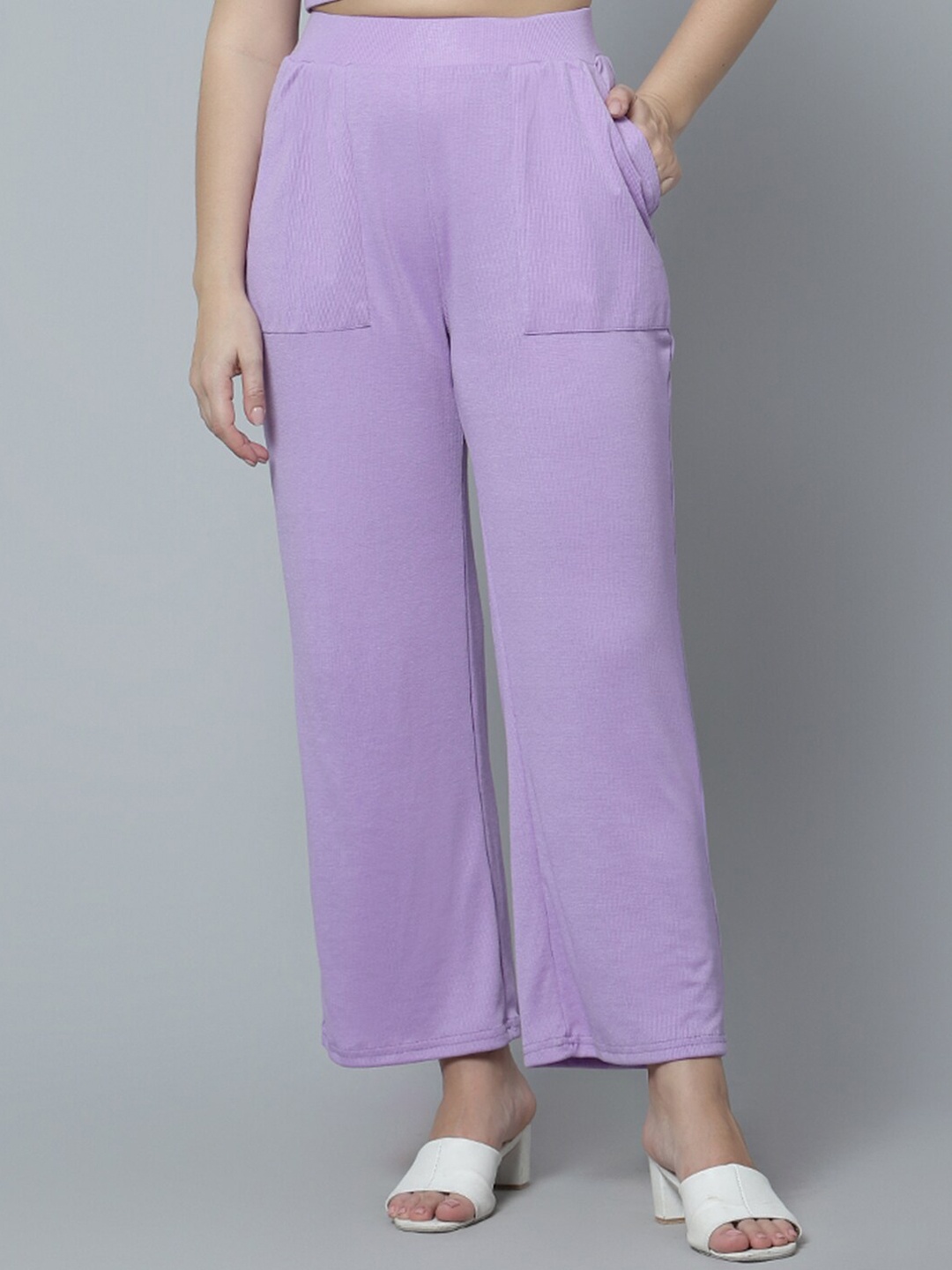 

DIAZ Women Relaxed Straight Leg Flared Cotton Pleated Trousers, Lavender