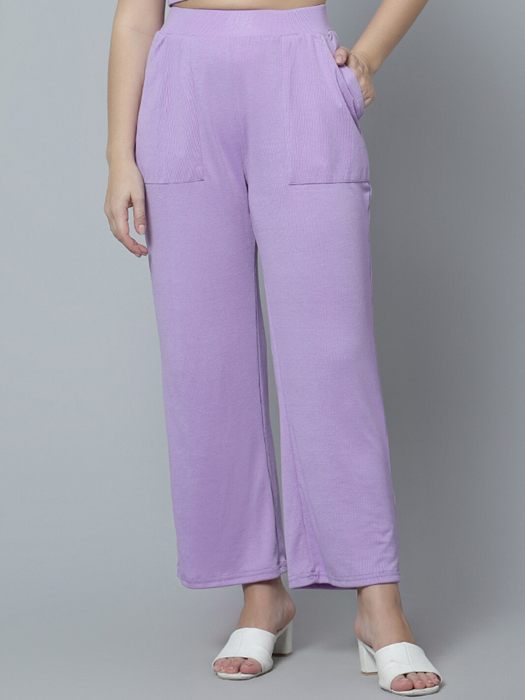 

DIAZ Women Relaxed Straight Leg Flared Cotton Pleated Trousers, Purple