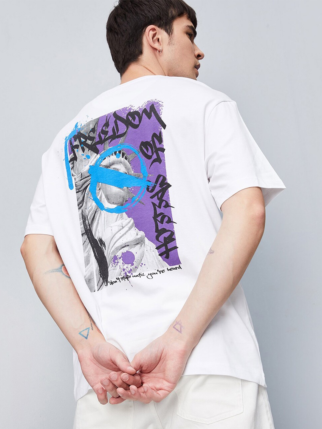 

max Graphic Printed Cotton T-shirt, White