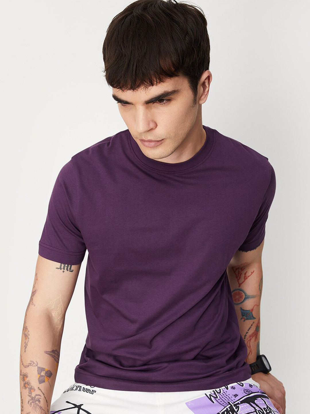 

max Regular Fit Pure Cotton T-shirt, Purple
