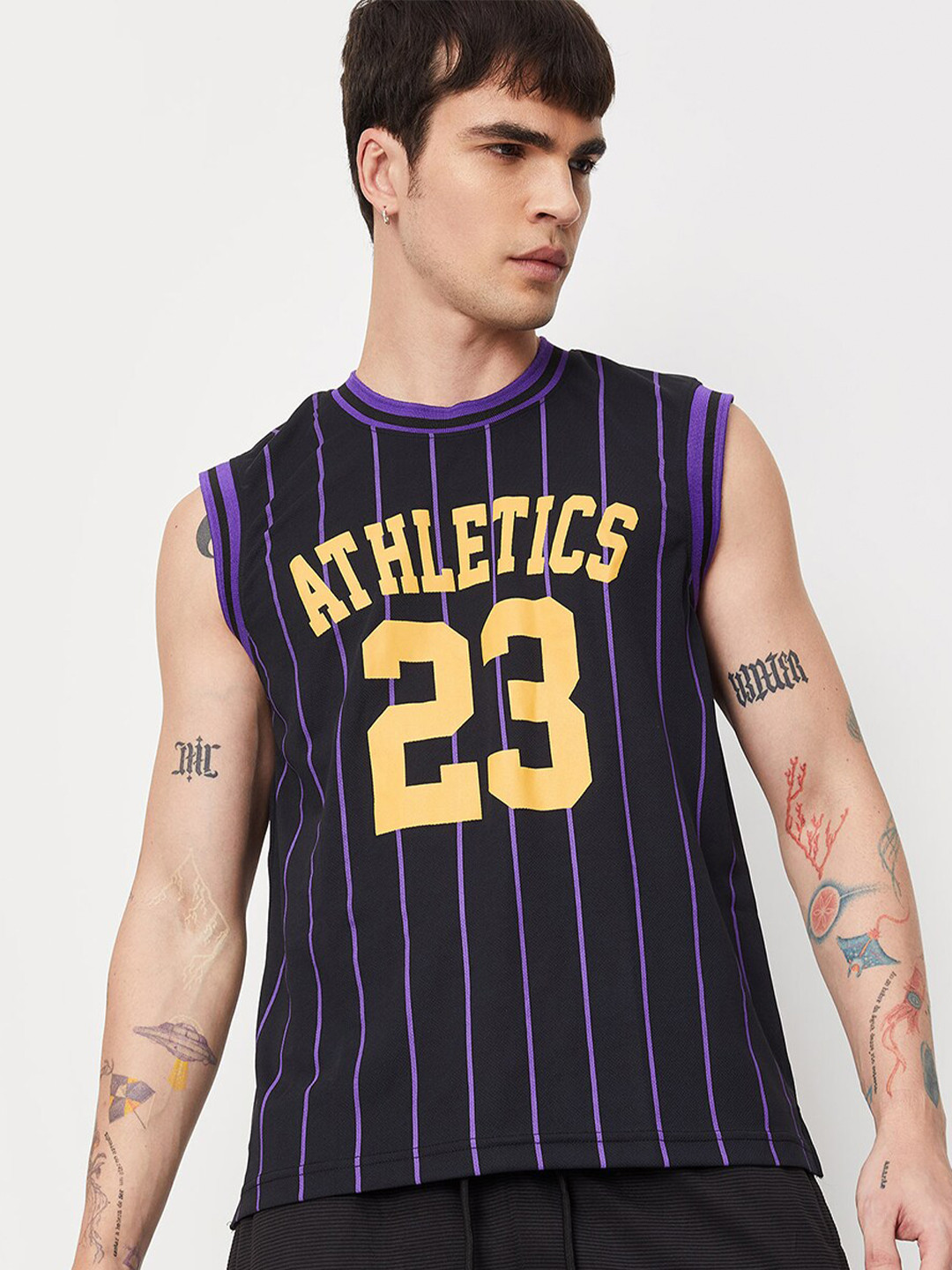 

max Varsity Printed Sleeveless T-Shirt, Black