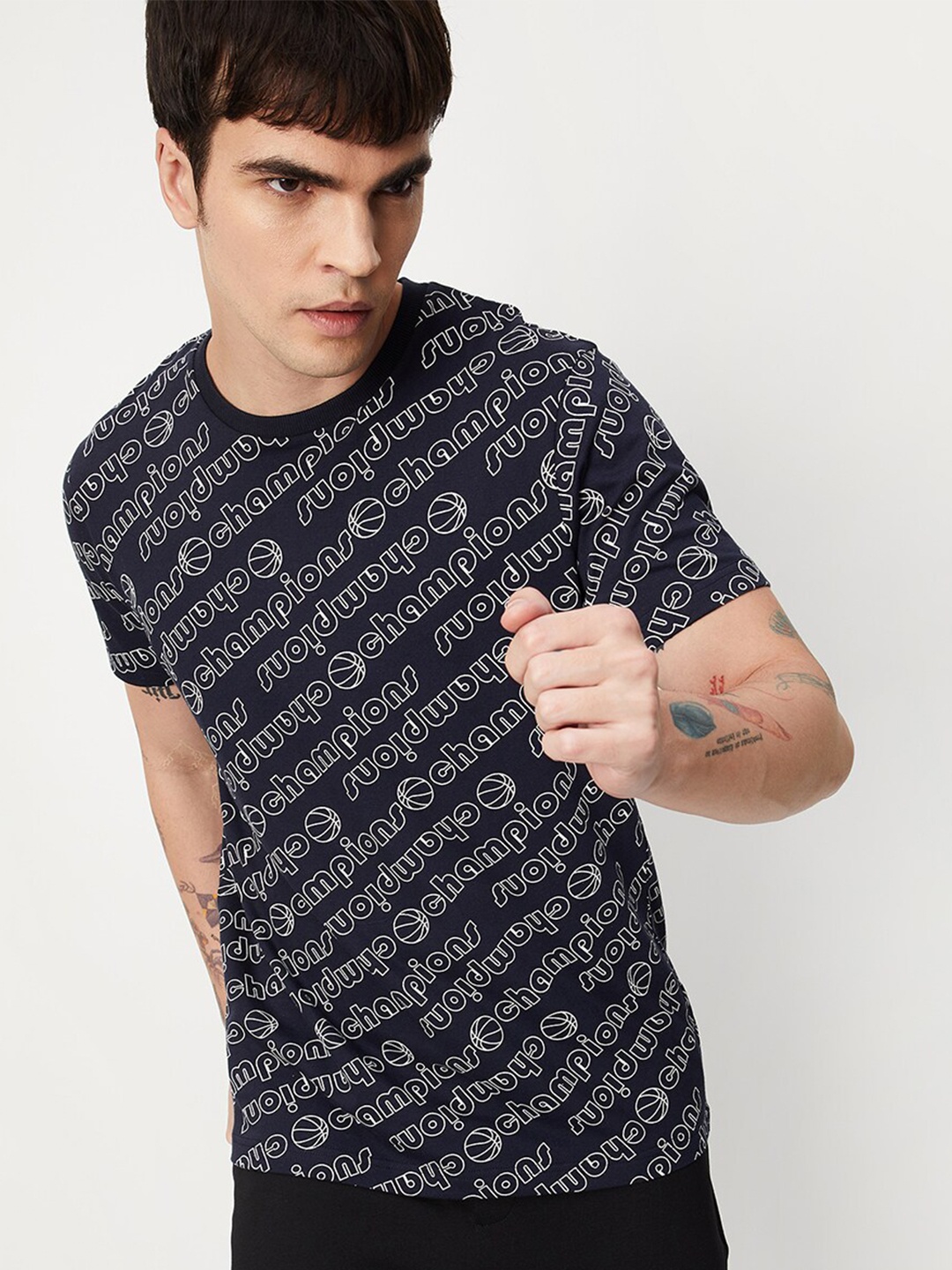 max Typography Printed T-shirt, Blue