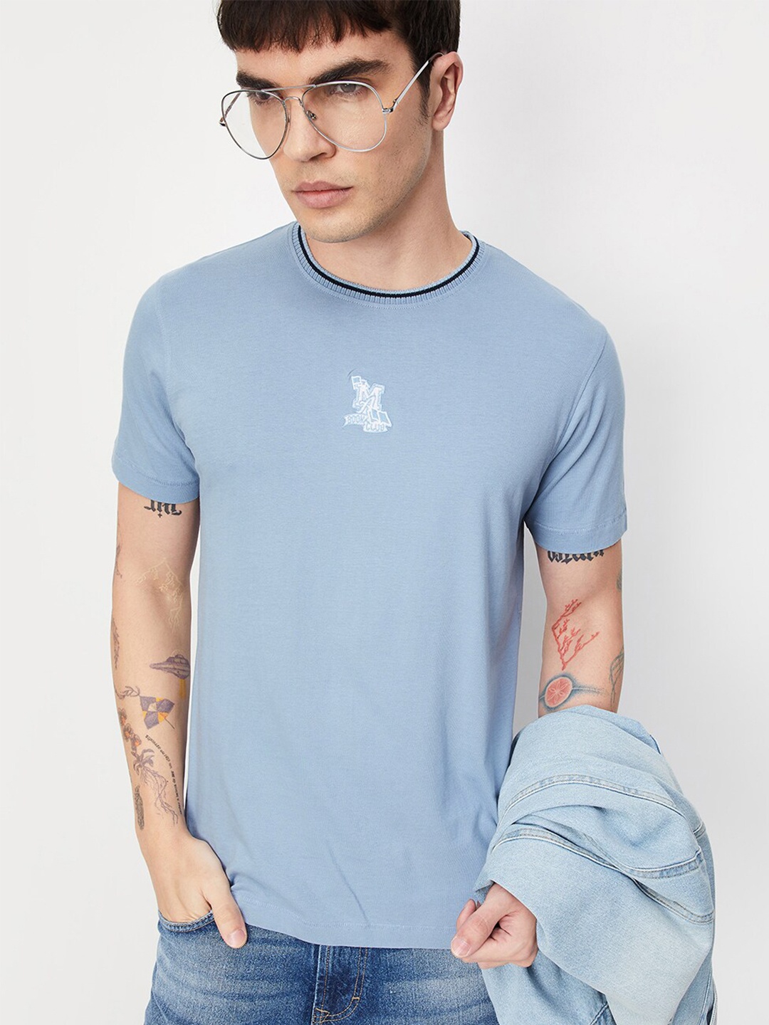 

max Pure Cotton Short Sleeves T-shirt, Blue