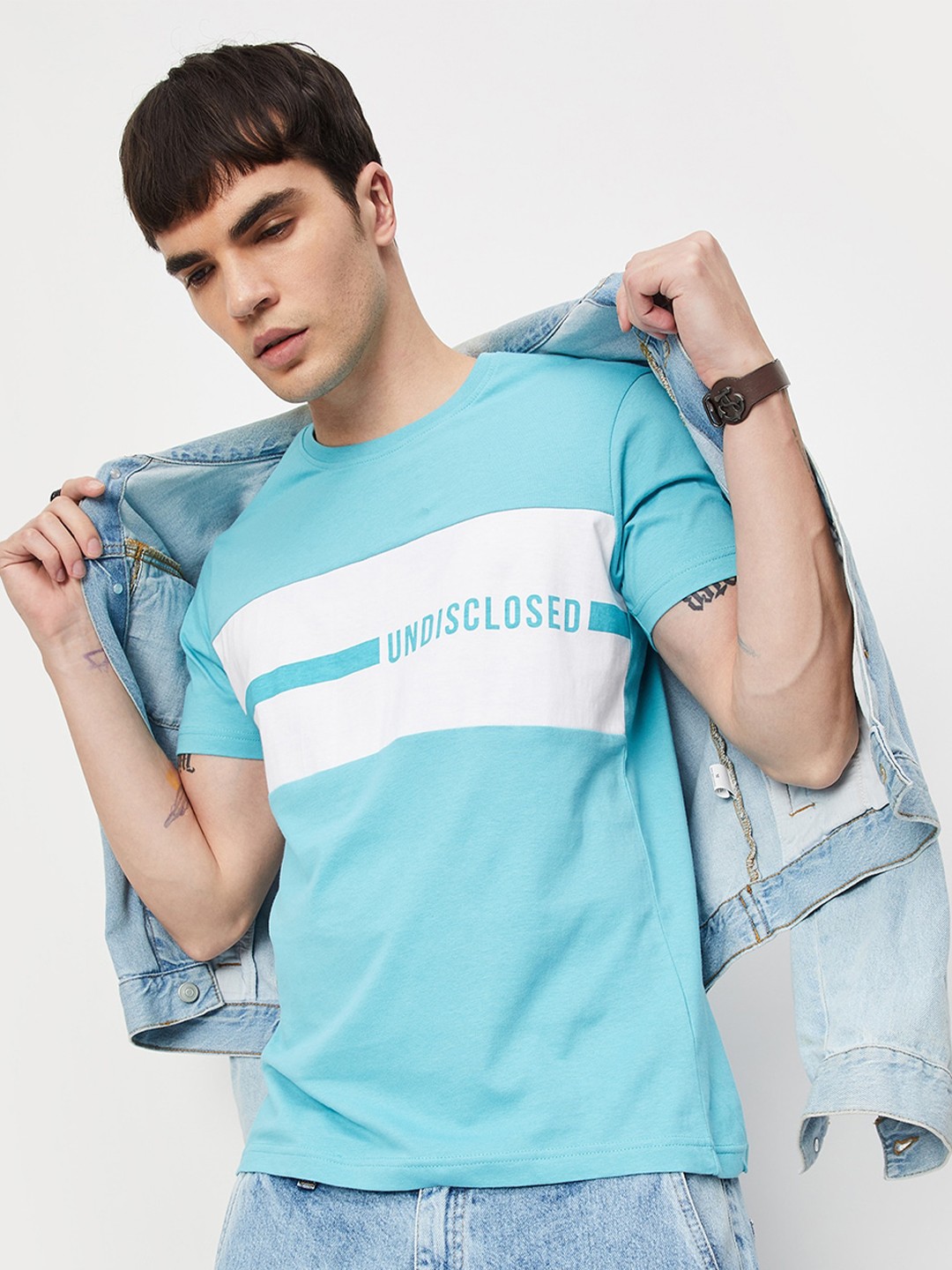 

max Typography Printed Cotton T-shirt, Blue