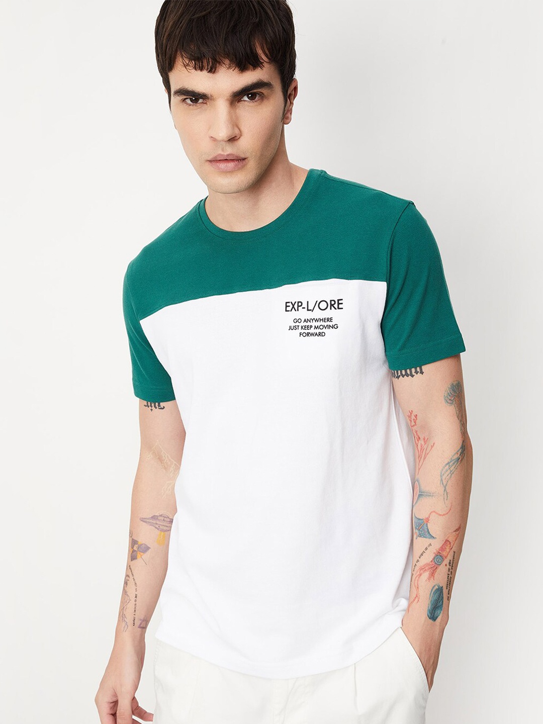 

max Colourblocked Cotton T-shirt, Green