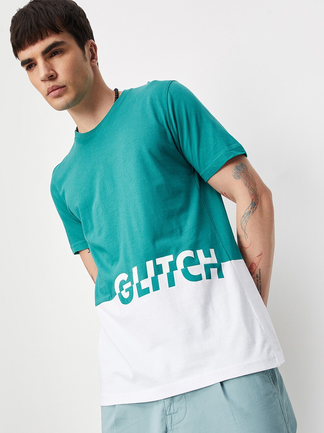 

max Typography Printed Pure Cotton T-shirt, Green