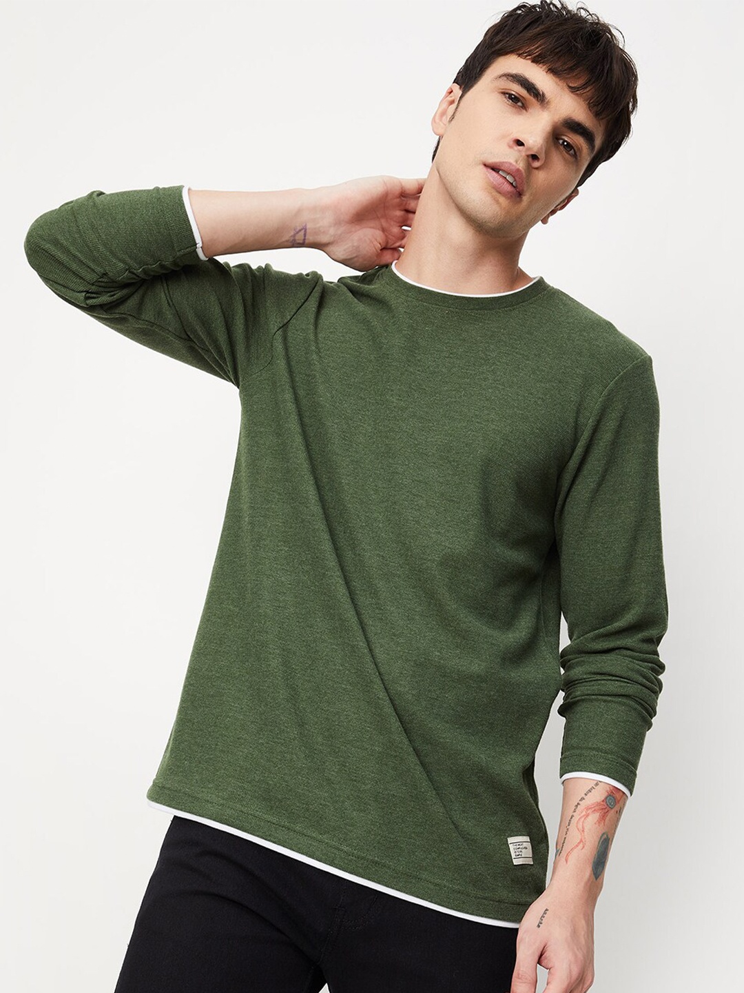 

max Round Neck Regular Fit T-shirt, Green
