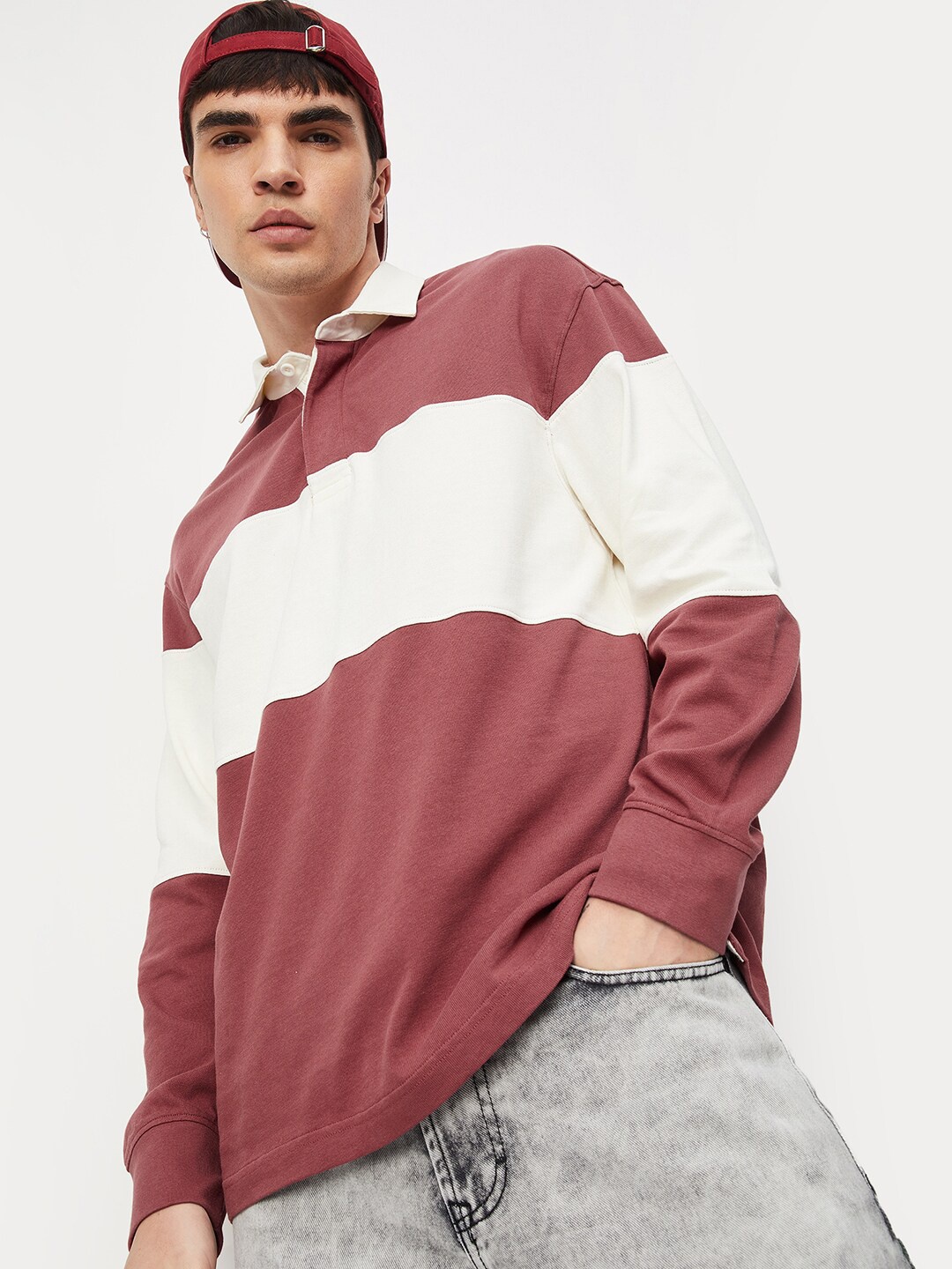 

max Colourblocked Polo Collar Pure Cotton T-shirt, Rust