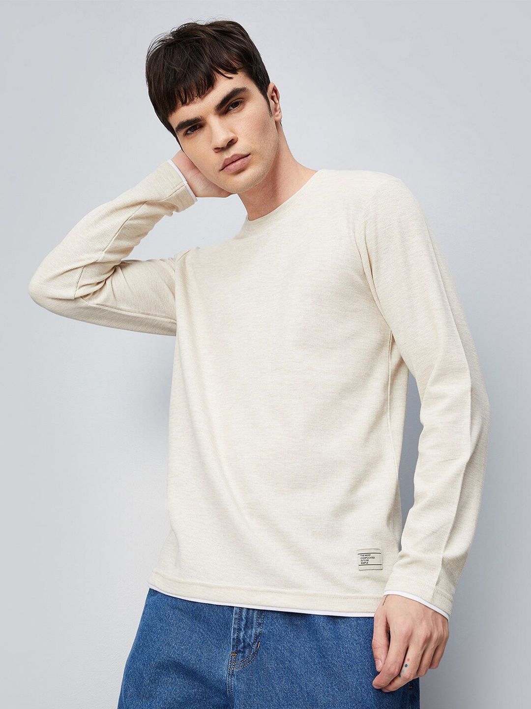 

max Round Neck Knitted T-shirt, Beige