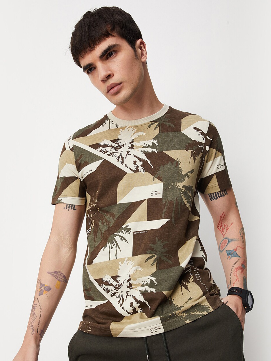 

max Abstract Printed Pure Cotton T-shirt, Green