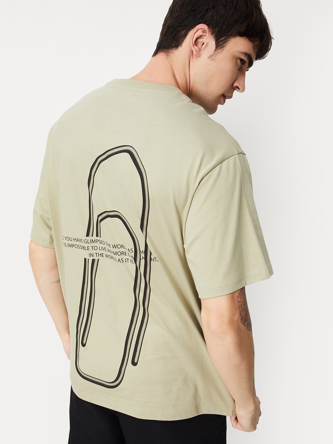 

max Graphic Printed Pure Cotton T-shirt, Beige