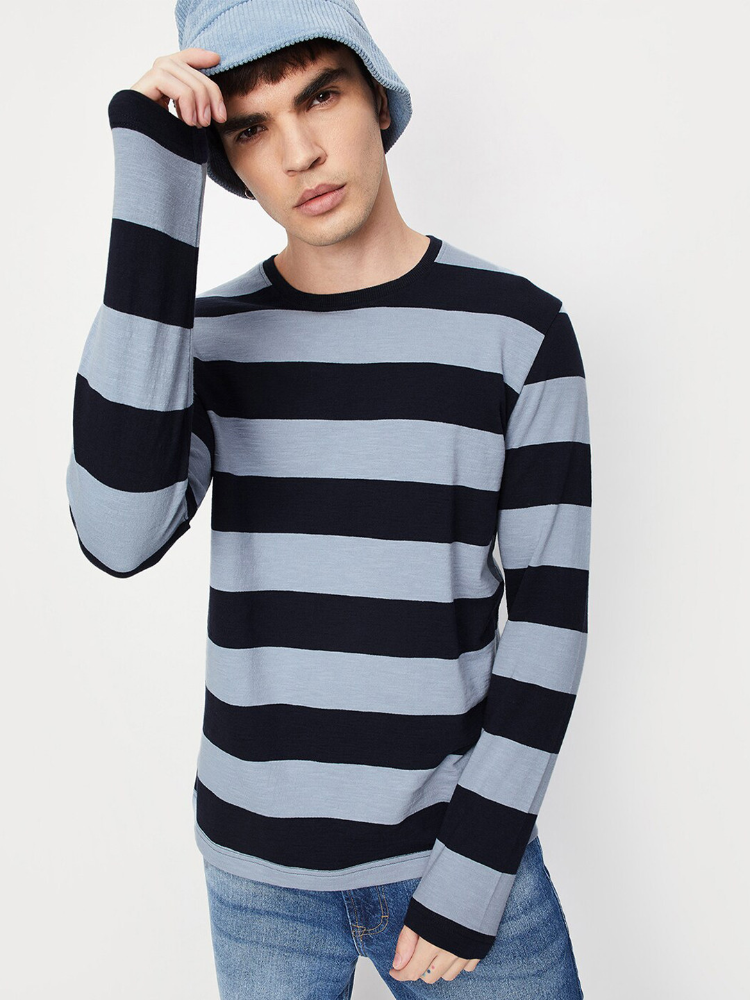 

max Striped Pure Cotton T-shirt, Blue
