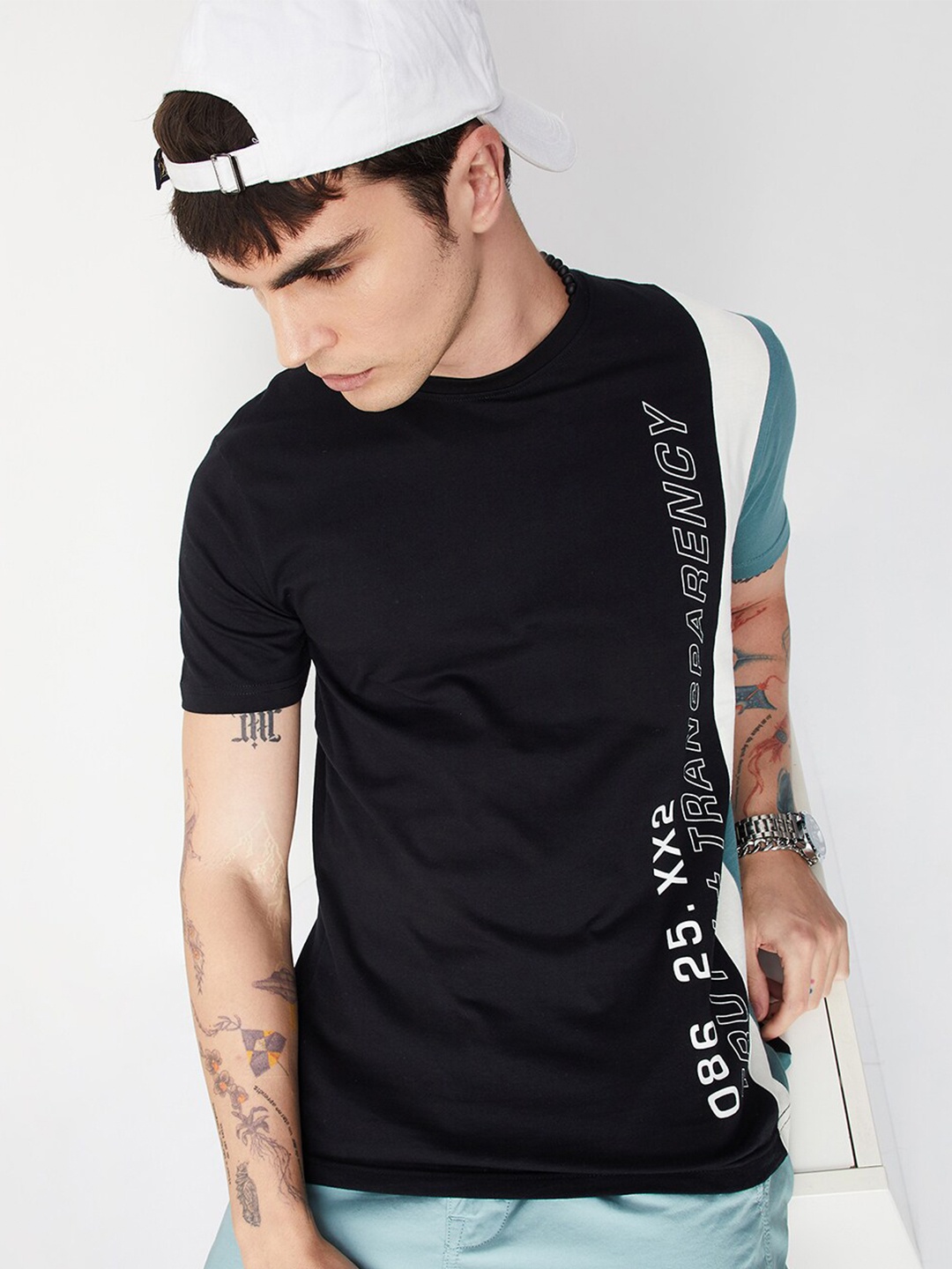 

max Colourblocked Pure Cotton T-shirt, Black