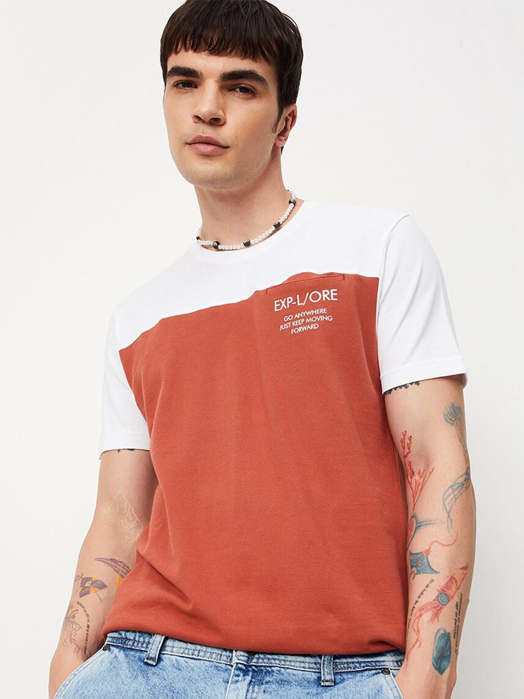 

max Colourblocked Pure Cotton T-shirt, White