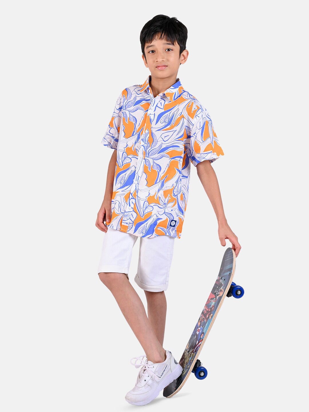 

TALES & STORIES Boys Tropical Printed Pure Cotton Casual Shirt, White