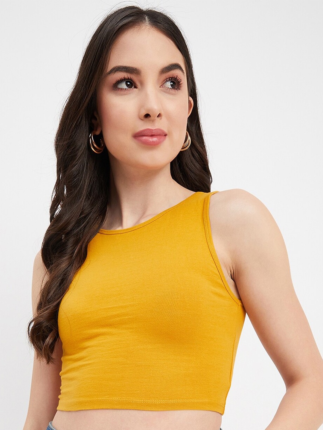 

Hypernation Sleeveless Fitted Crop Top, Mustard