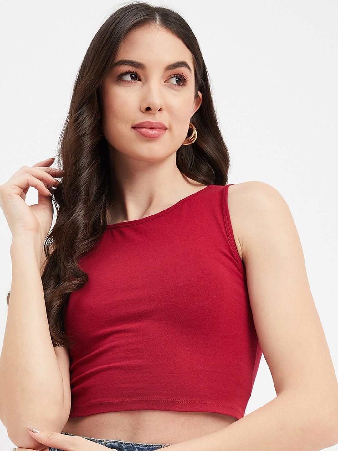 

Hypernation Sleeveless Fitted Crop Top, Maroon