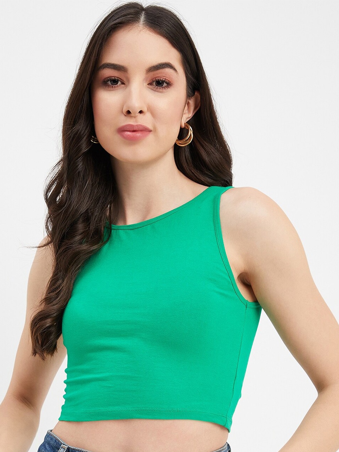 

Hypernation Sleeveless Fitted Crop Top, Green