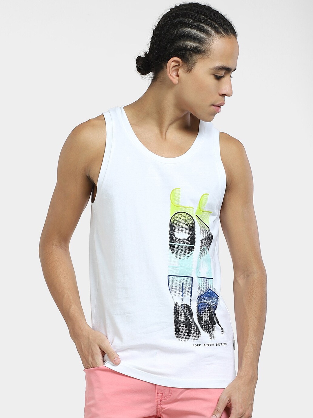 

Jack & Jones Men Printed Cotton Innerwear Vest, White
