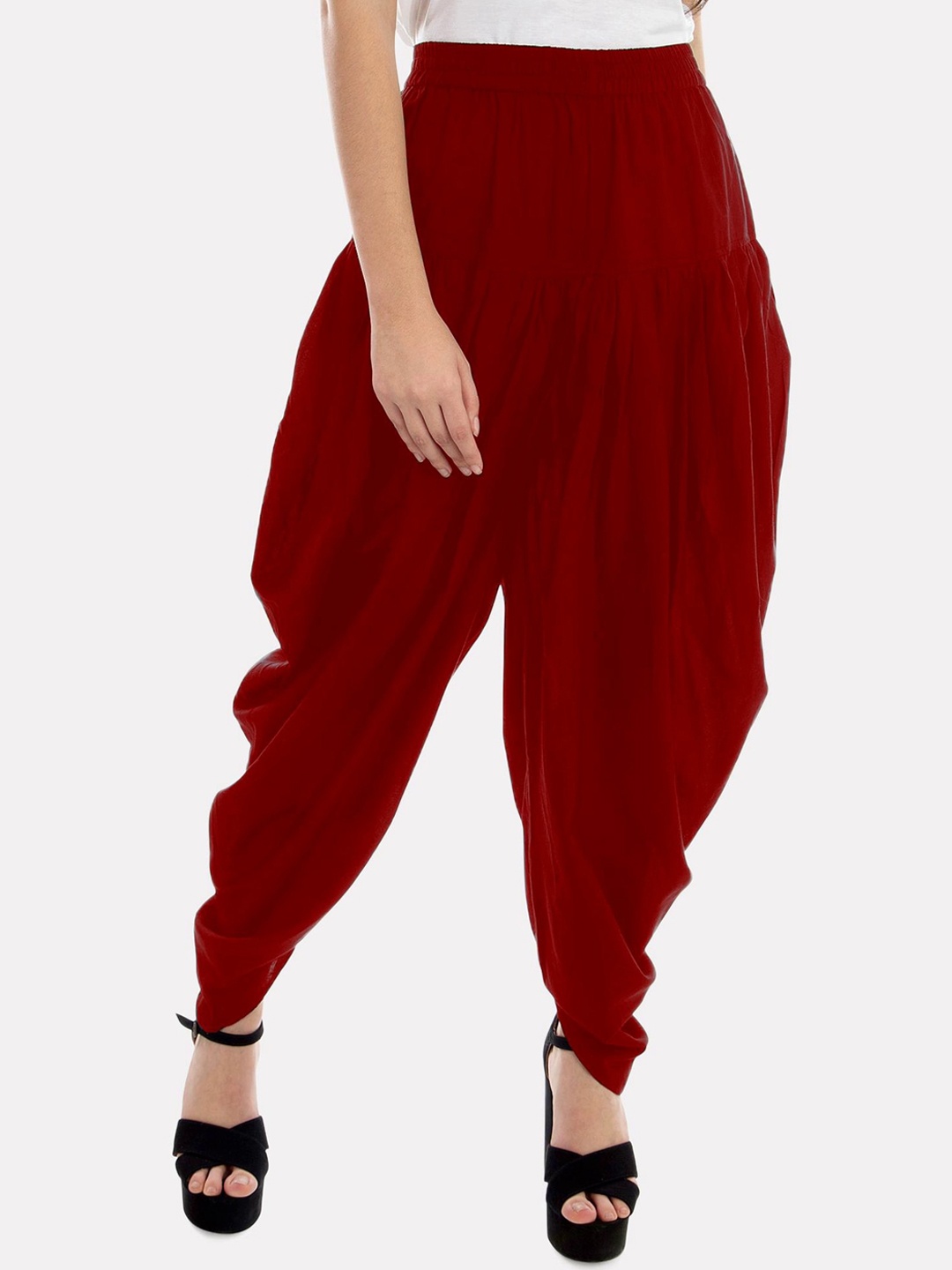 

PATRORNA Women Pleated Ankle-Length Dhoti Pants, Maroon