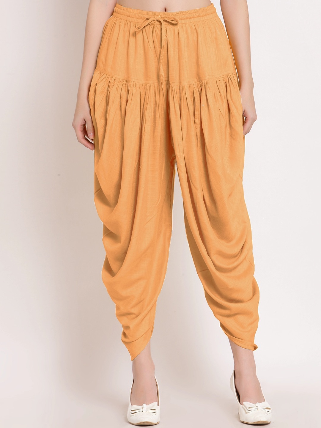 

PATRORNA Women Pleated Ankle-Length Dhoti Pants, Orange