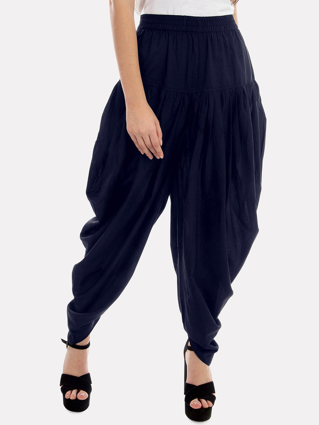

PATRORNA Women Pleated Ankle-Length Dhoti Pants, Navy blue