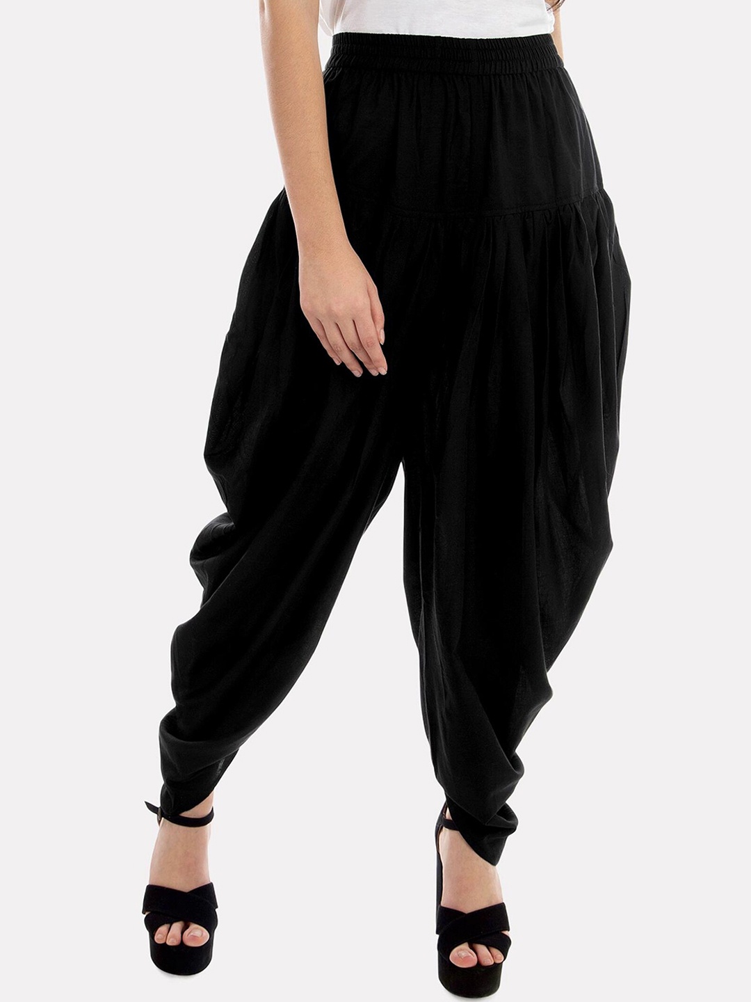

PATRORNA Women Pleated Ankle-Length Dhoti Pants, Black