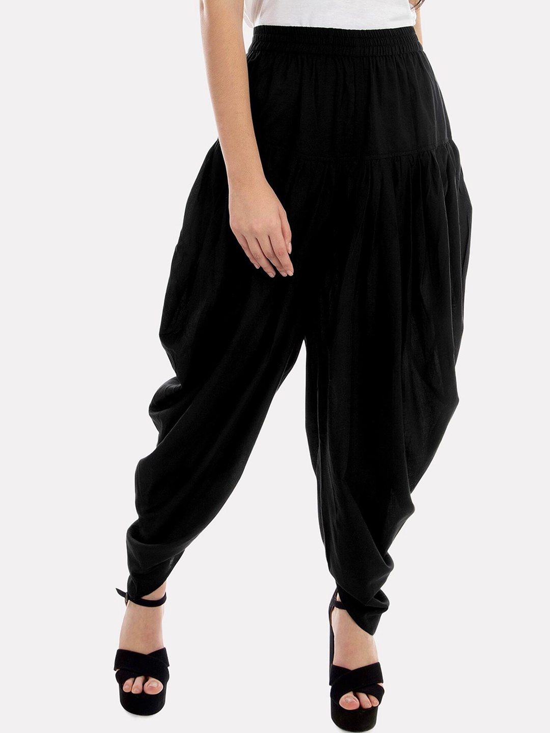 

PATRORNA Women Pleated Ankle-Length Dhoti Pants, Black