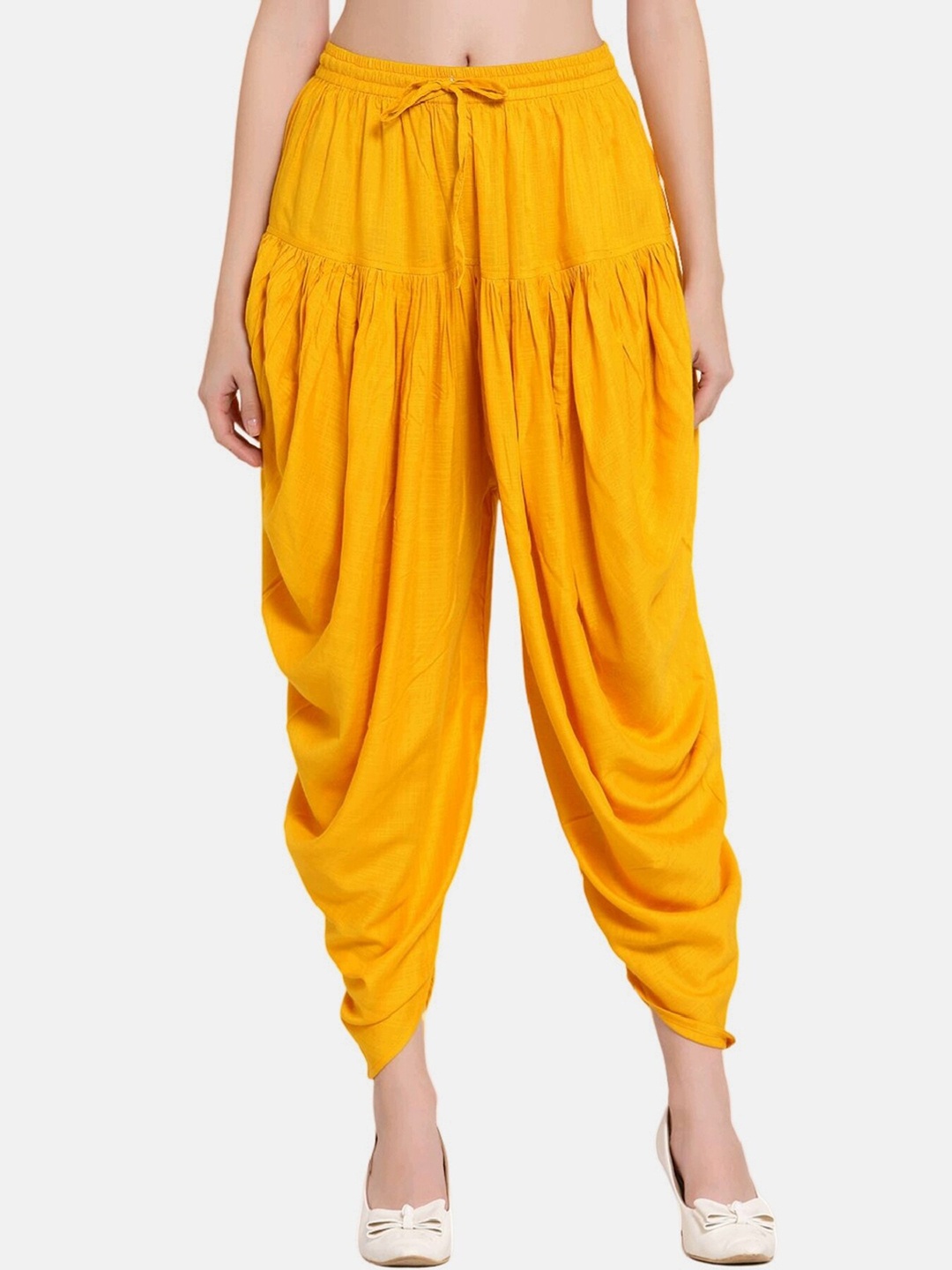 

PATRORNA Women Pleated Ankle-Length Dhoti Pants, Mustard