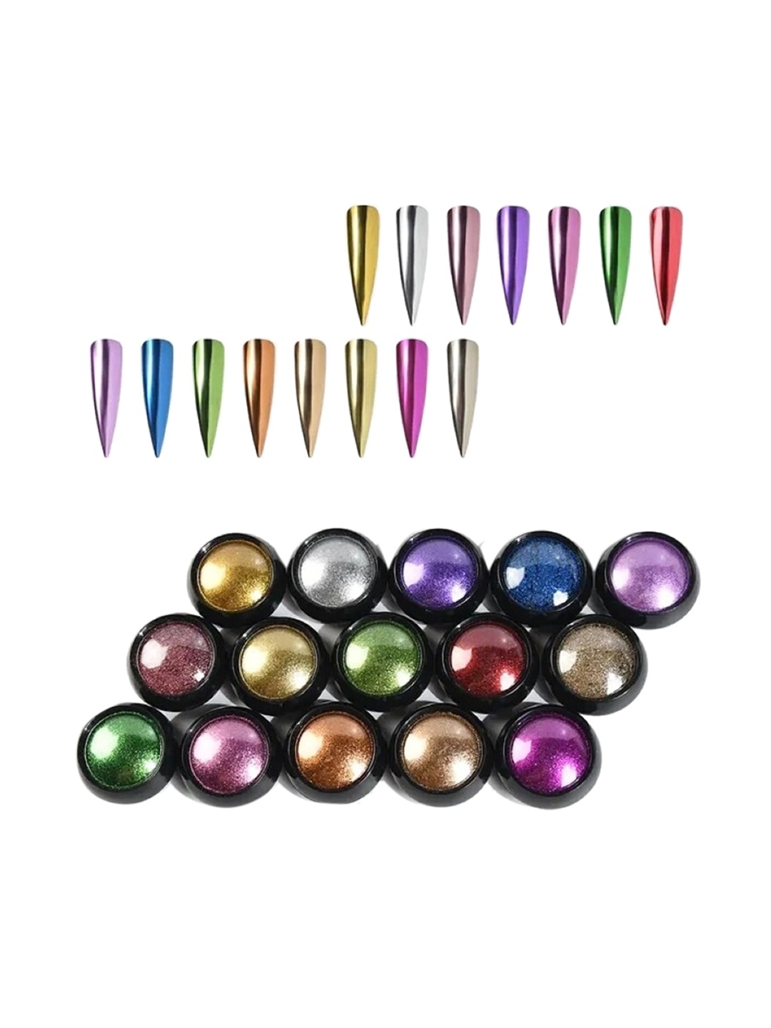 

FEELHIGH 15-Pcs Super Thin Mirror Effect Chrome Powder Holographic Nail Art, Pink
