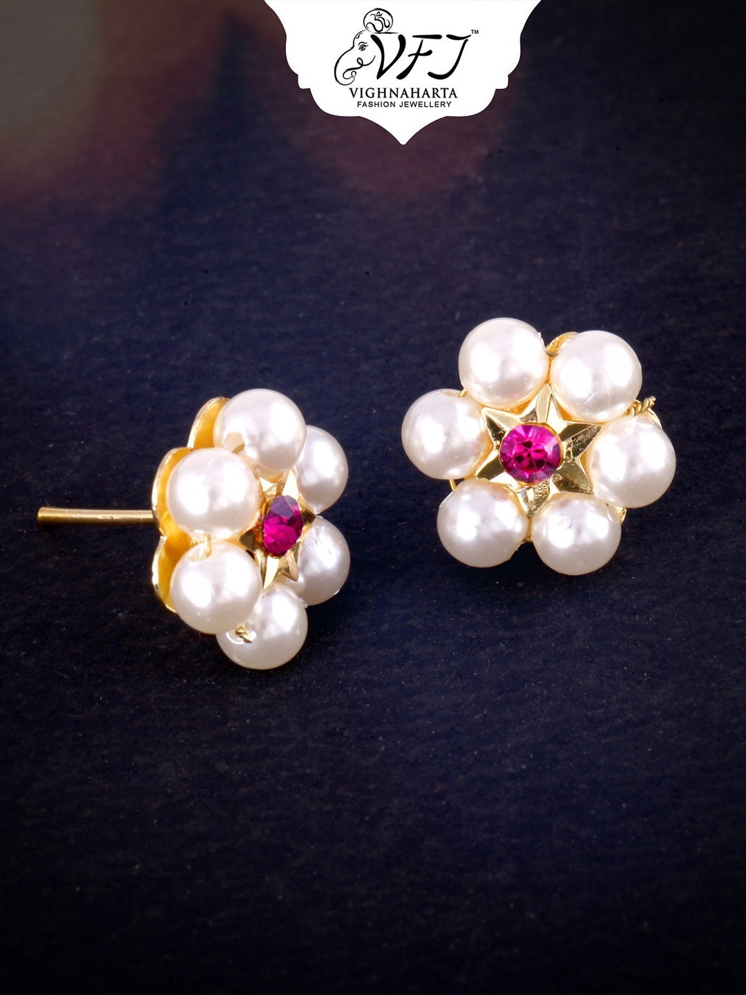 Vighnaharta Gold-Plated Floral Shaped Studs Earrings