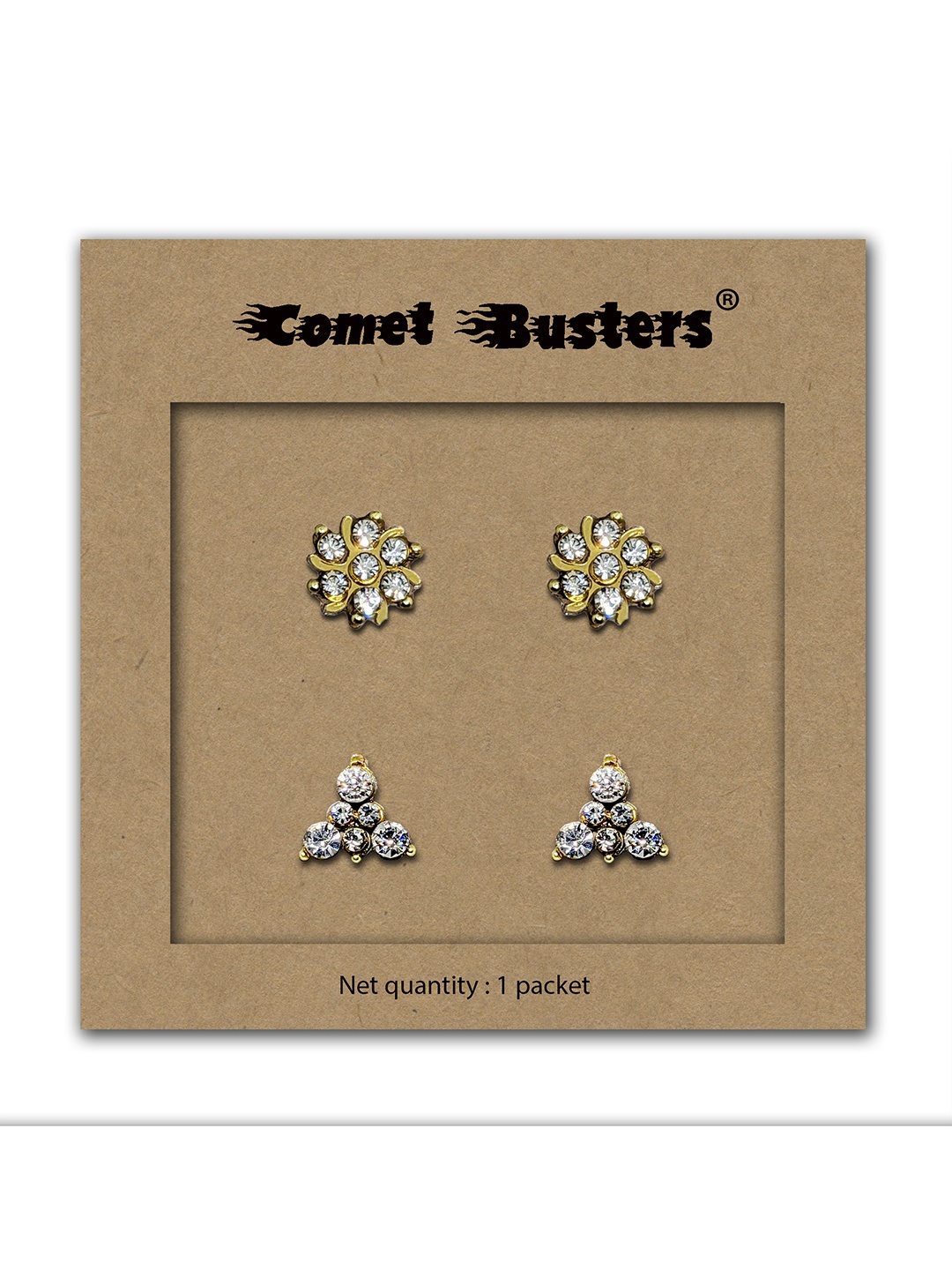 

Comet Busters Pack Of 2 Contemporary Studs Non Piercing Ear Stickers, Gold