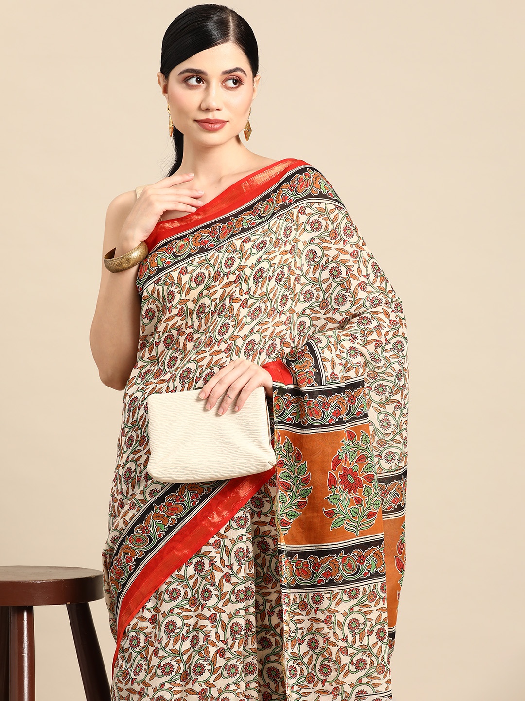 

Libas Floral Printed Pure Cotton Saree, Beige