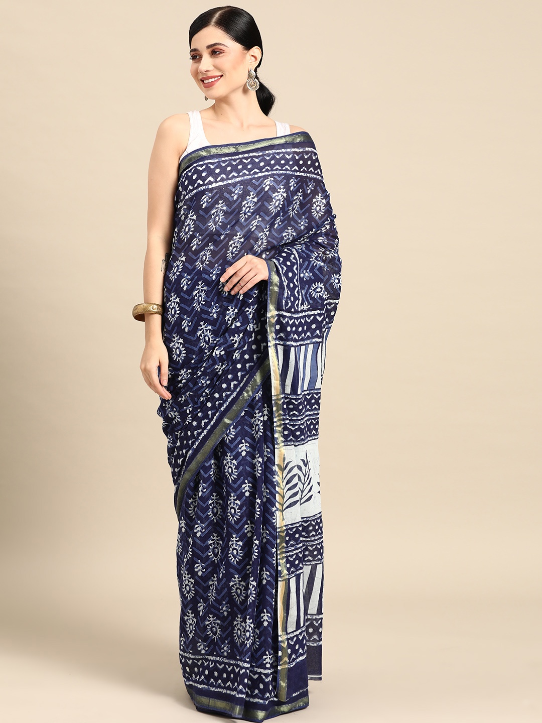 

Libas Ethnic Motifs Printed Pure Cotton Saree, Blue