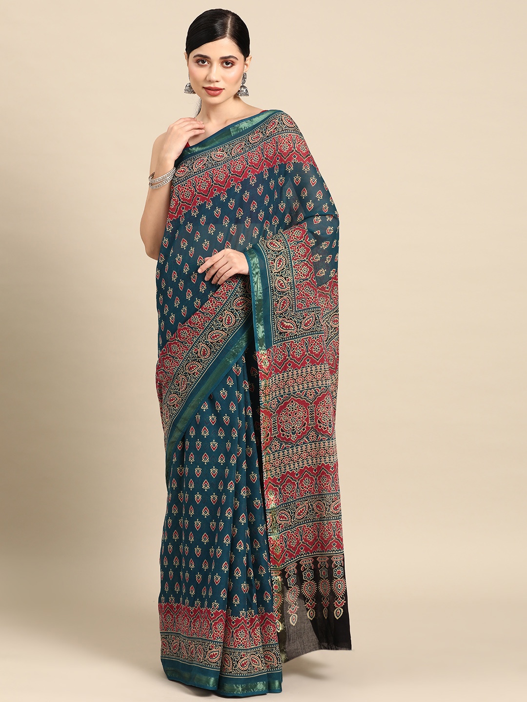 

Libas Ethnic Motifs Pure Cotton Saree, Teal