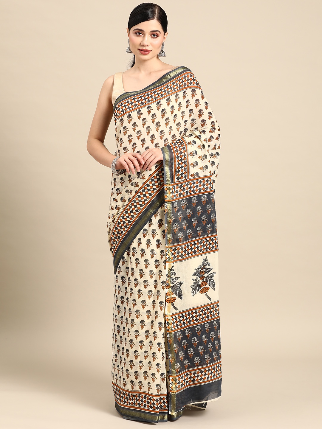 

Libas Ethnic Motifs Pure Cotton Saree, Beige