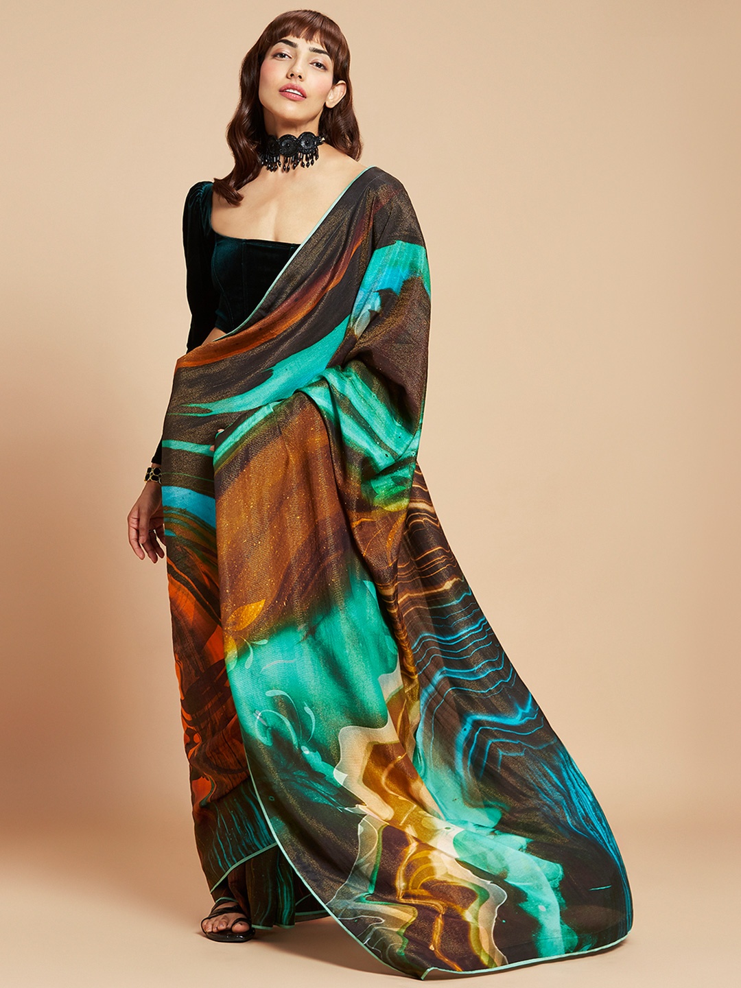 

navyasa by liva Abstract Printed Liva Saree, Green