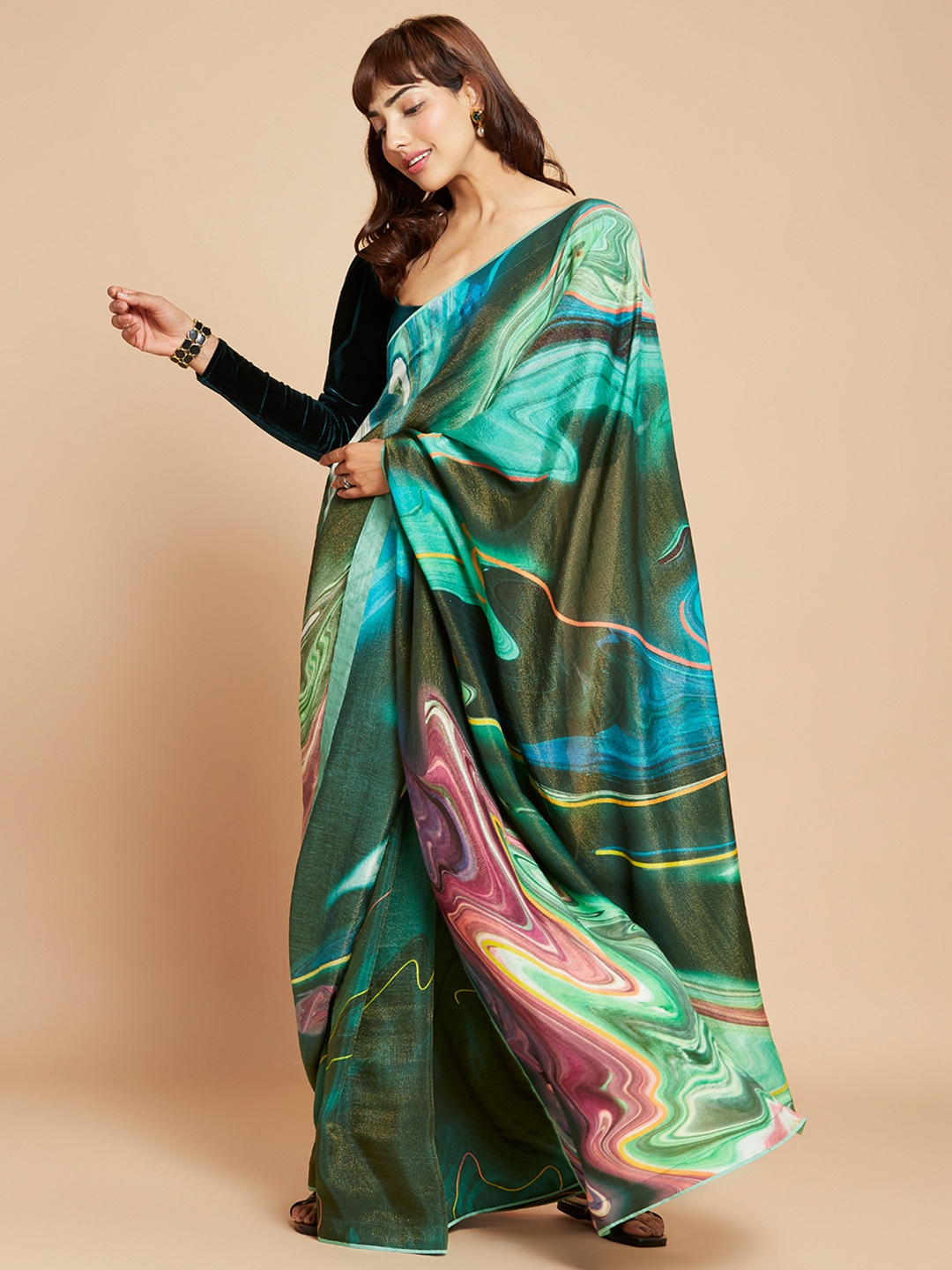 

navyasa by liva Abstract Printed Liva Saree, Green