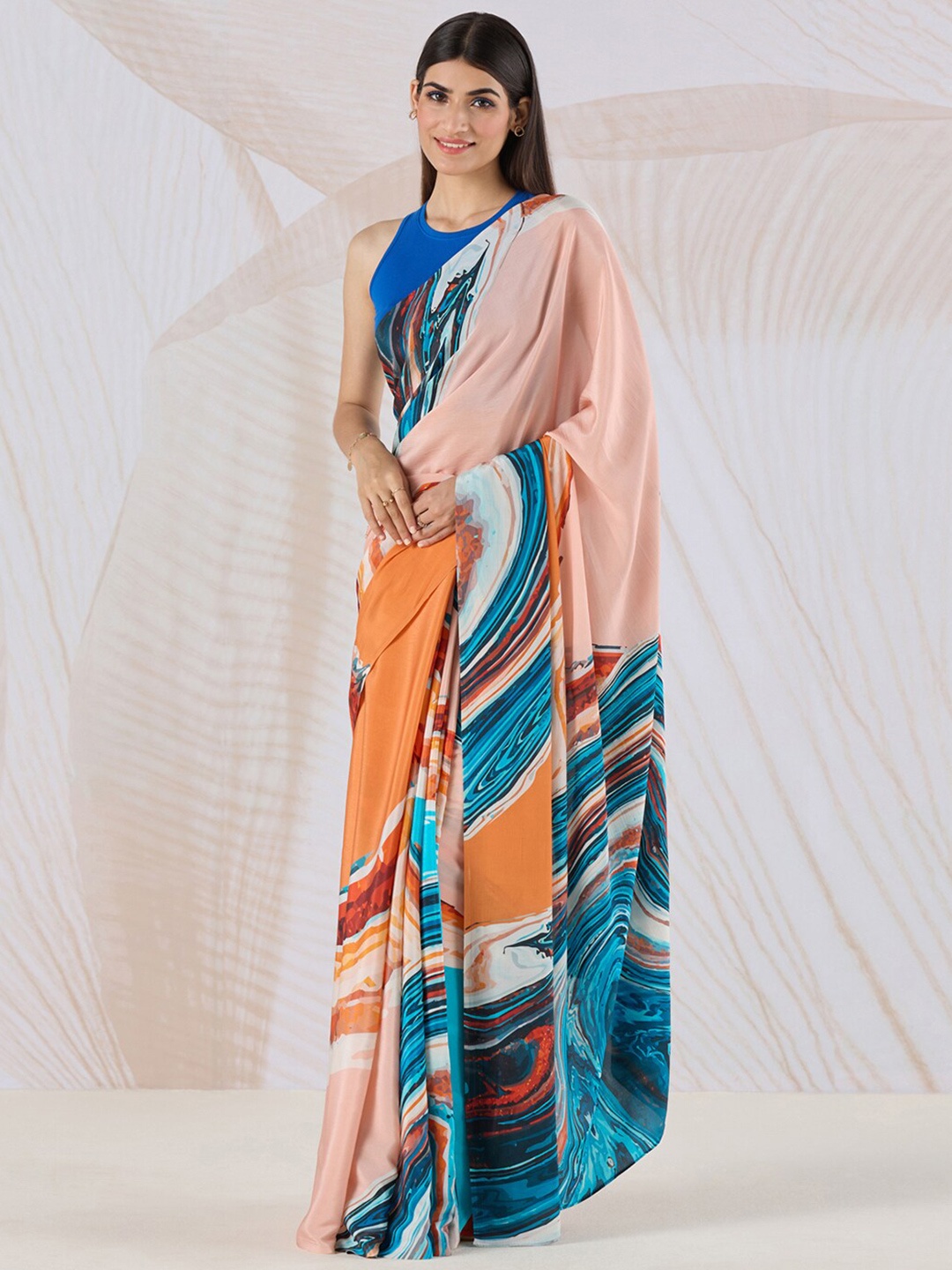 

navyasa by liva Abstract Printed Saree, Orange