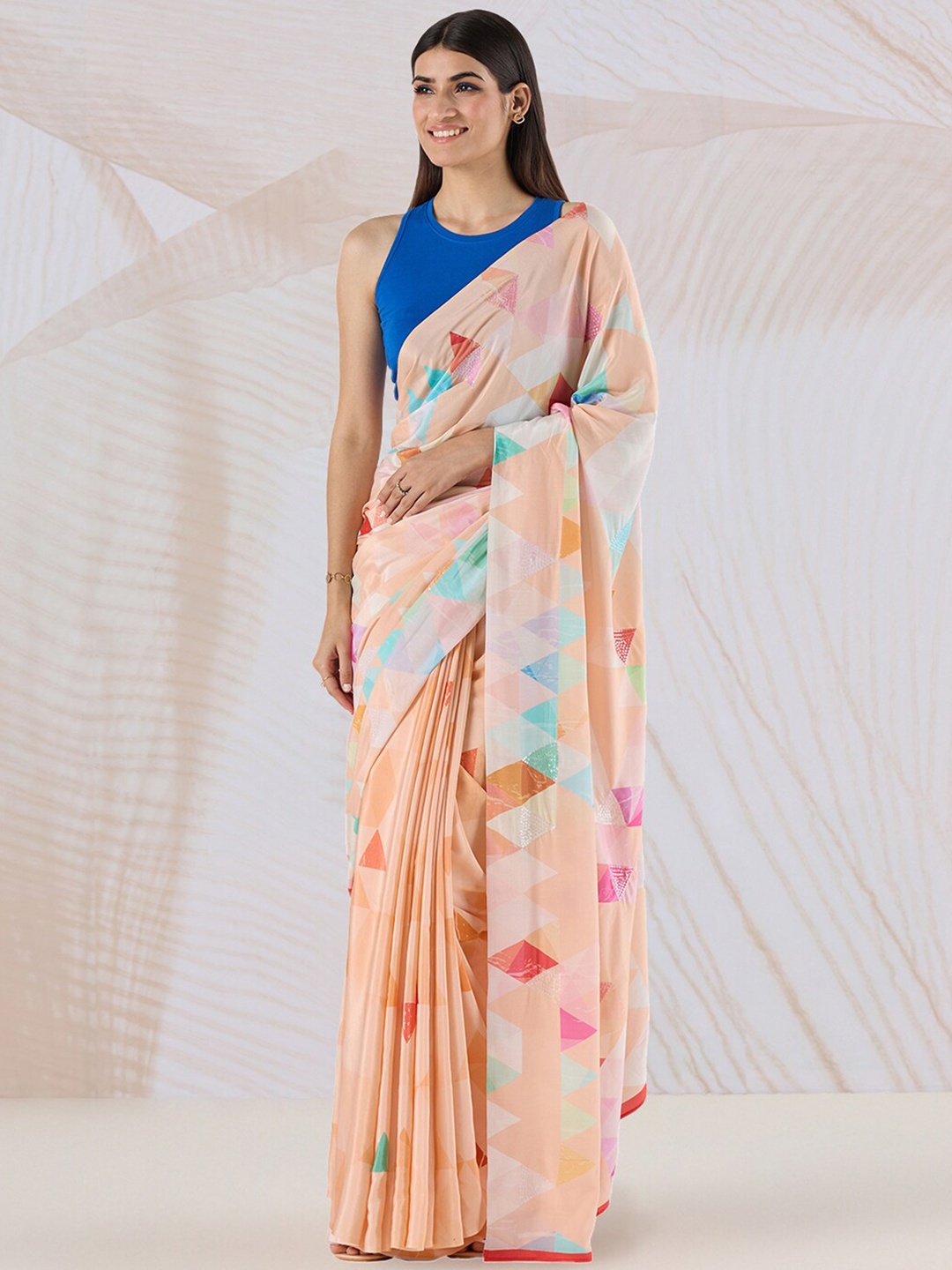 

navyasa by liva Geometric Printed Saree, Orange