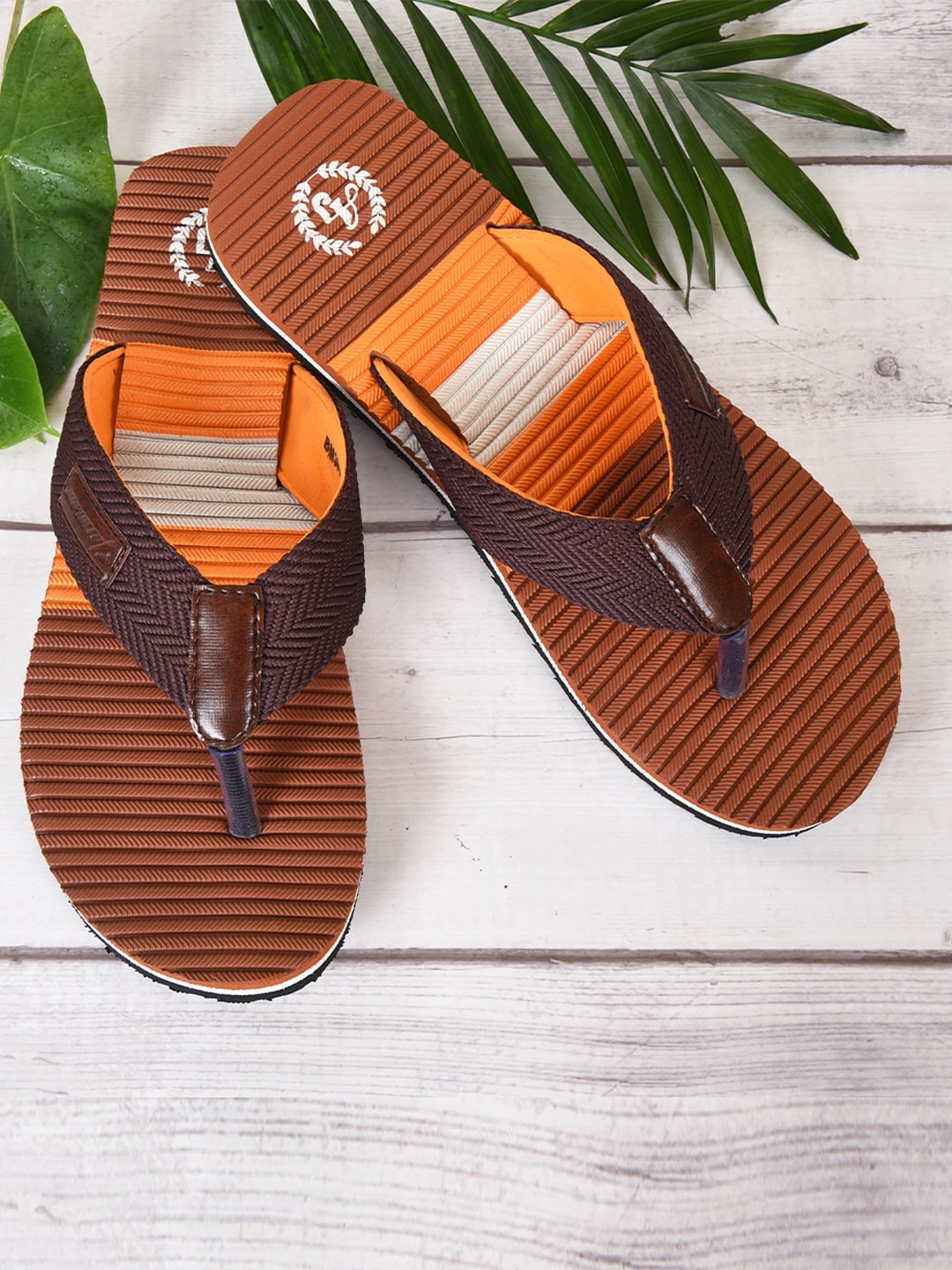 

Ajanta Men Striped Thong Flip-Flops, Tan