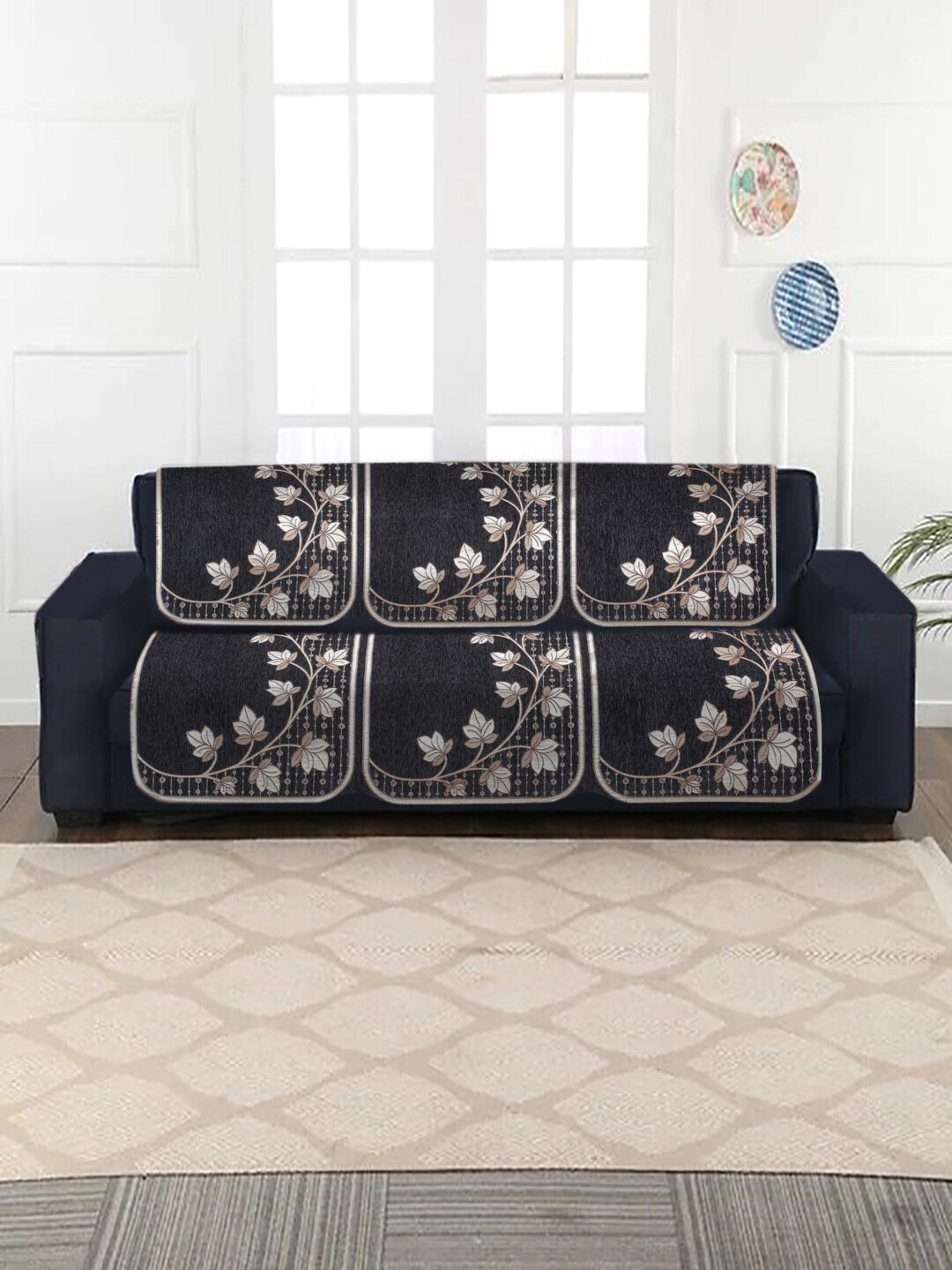 

MULTITEX Grey Printed Velvet 5-Seater Sofa Covers