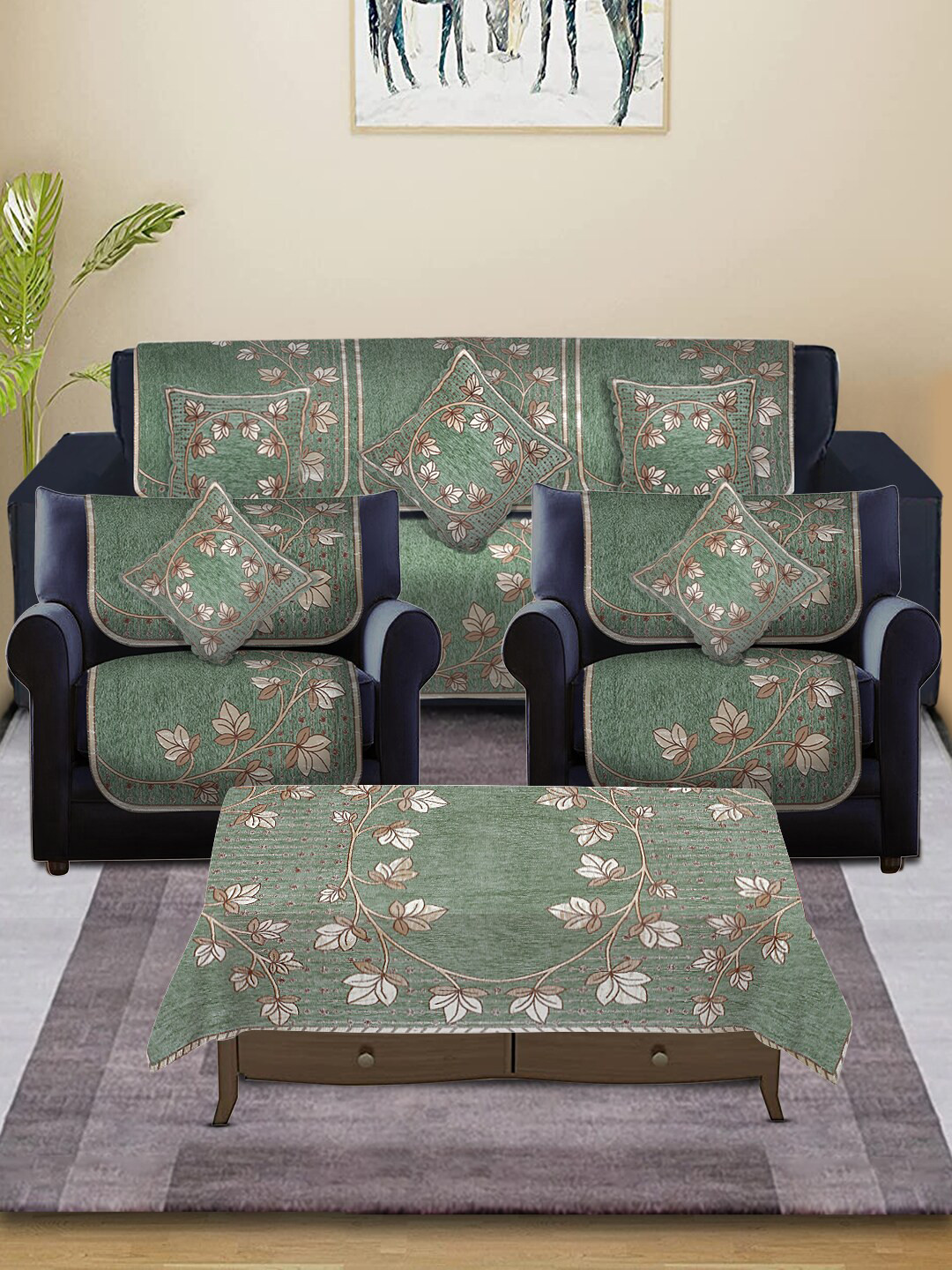 

MULTITEX Green Printed 5-Seater Sofa Covers