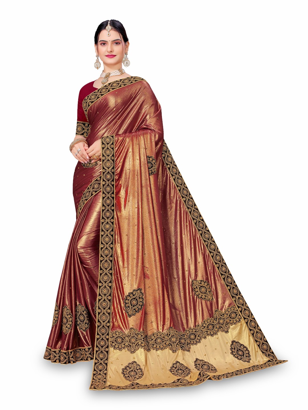

Vaidehi Fashion Ethnic Motifs Embroidered Beads And Stones Silk Blend Saree, Maroon