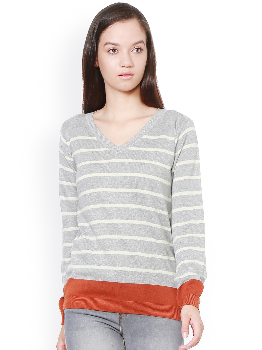 

Allen Solly Woman Women Grey Striped Pullover