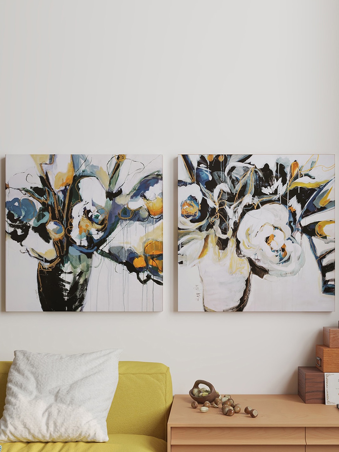 

Art Street White & Blue 2-Pieces Floral Blooms Printed Framed Wall Art