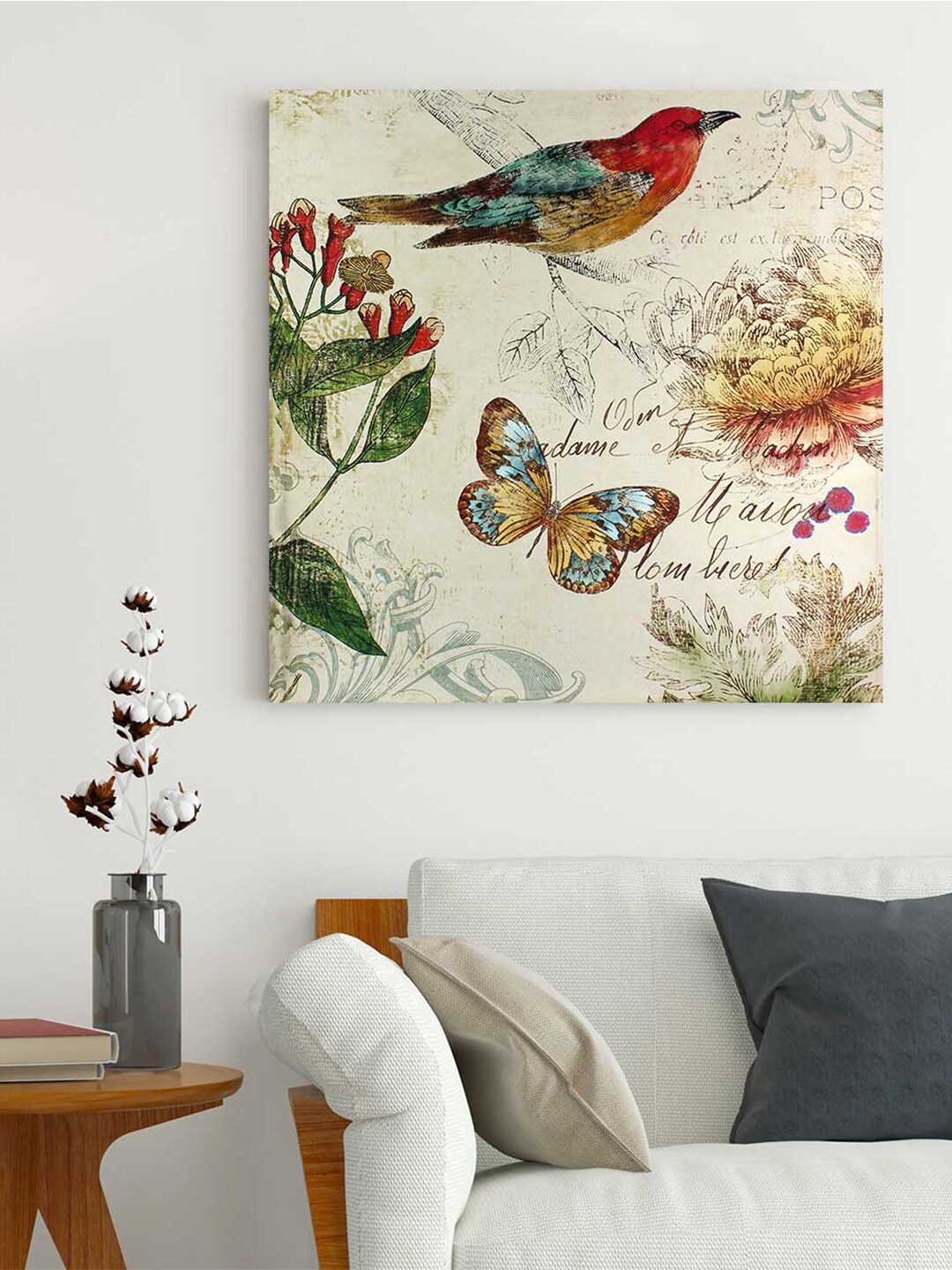 

Art Street Red & Beige Bird and Butterfly Printed Framed Wall Art