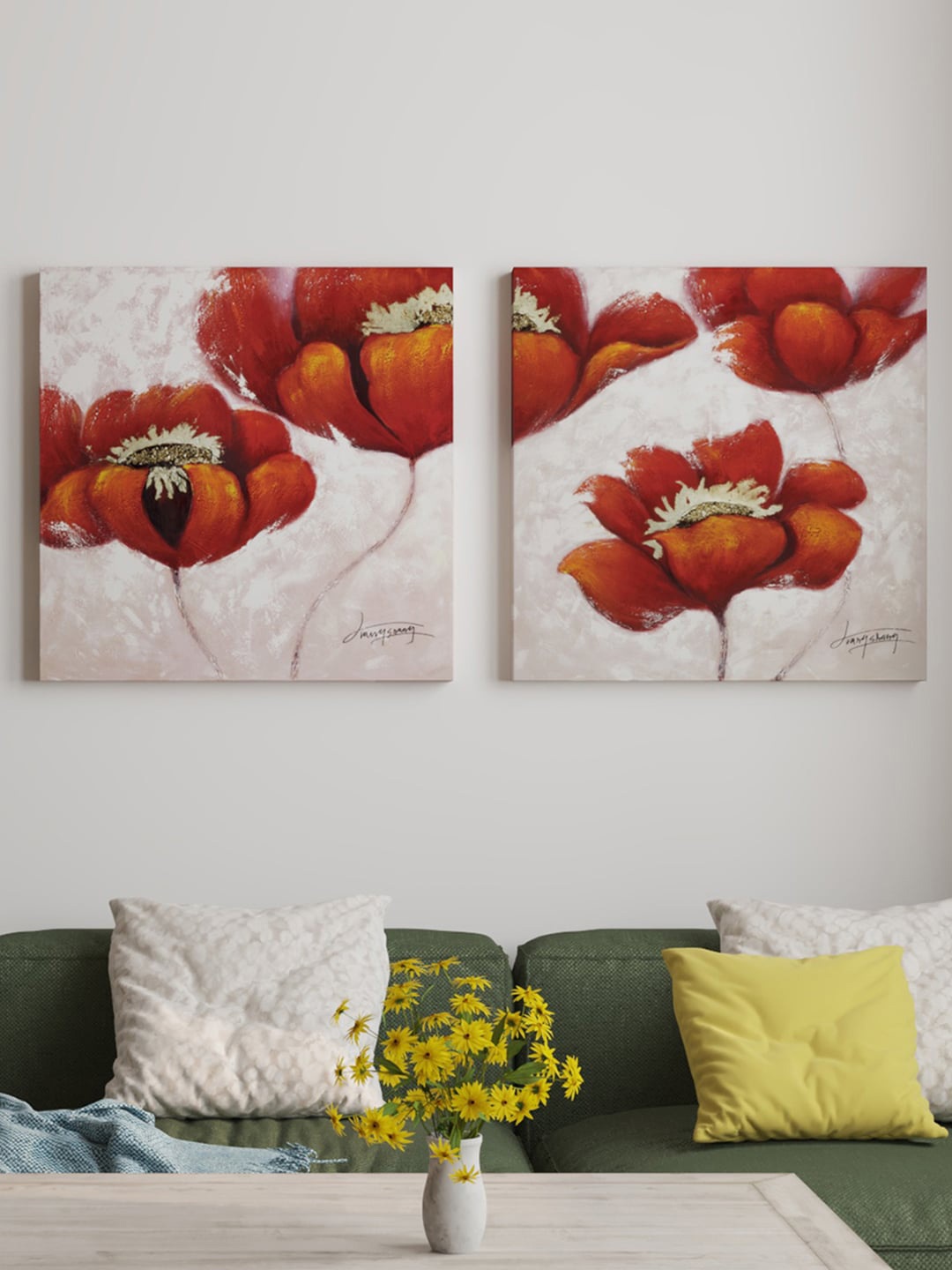 

Art Street Red & White 2-Pieces Floral Printed Framed Wall Art